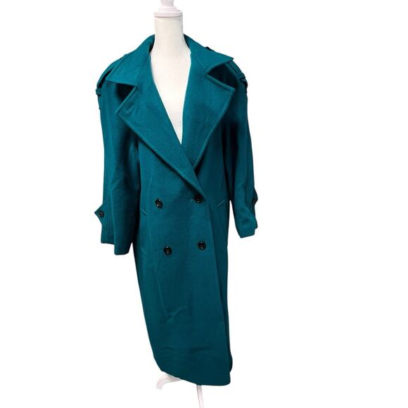 Vintage International Scene Teal Double Breasted Wool Trench Coat Size 11 / 12 - Picture 2 of 15